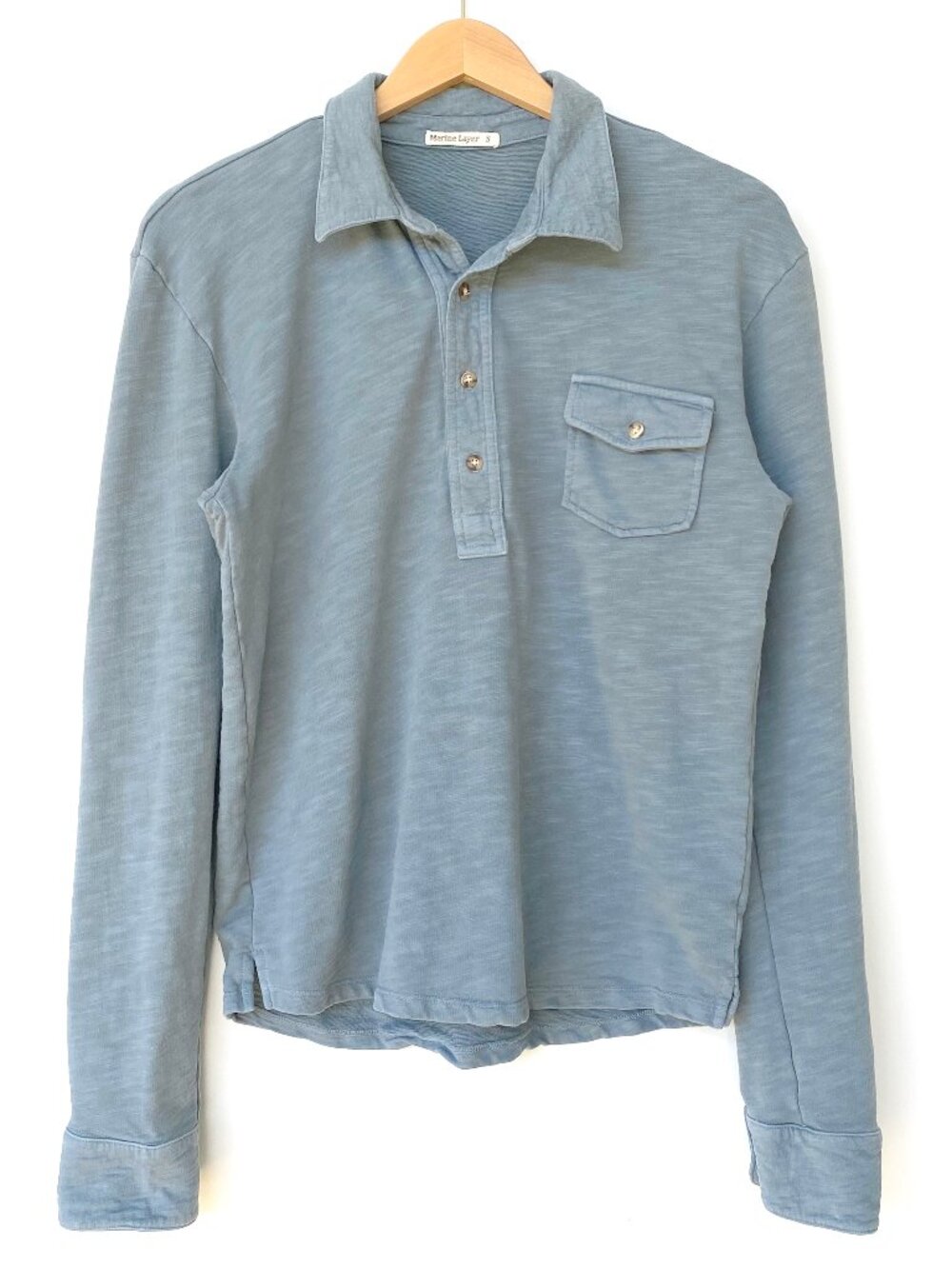 Marine Layer Mens Vintage Heavy Slub Long Sleeve Polo Shirt Blue Size Small